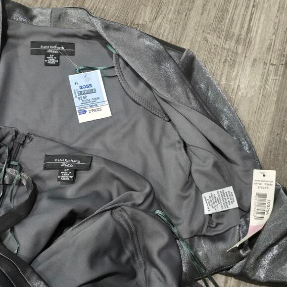 R&M Richards Silver Spaghetti Strap Midi Evening Dress & Matching Blazer 2 Piece - Picture 9 of 10